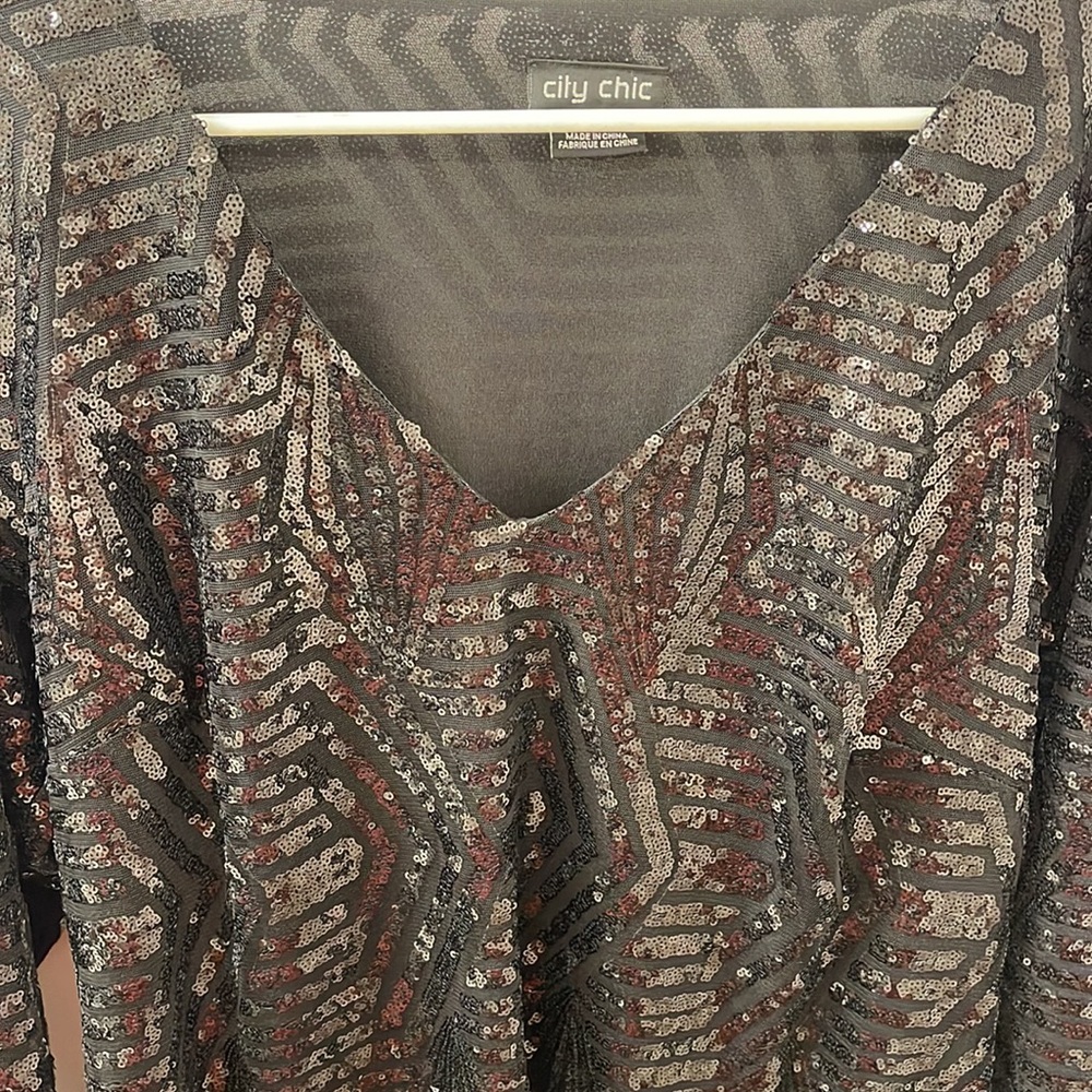 City Chic black sequins v neck long sleeve cocktail dress City Chic black dress